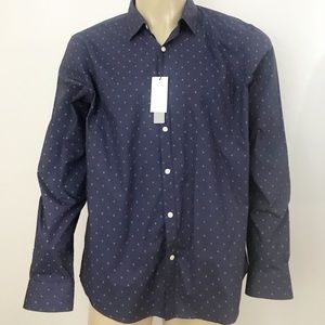 Perry Ellis navy printed button down shirt NWT